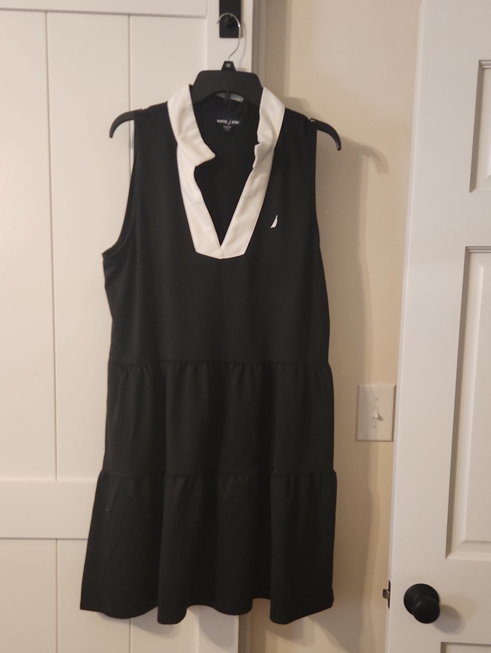 Nautica Jeans Women's Tiered Mini Dress Black & White XL NWT